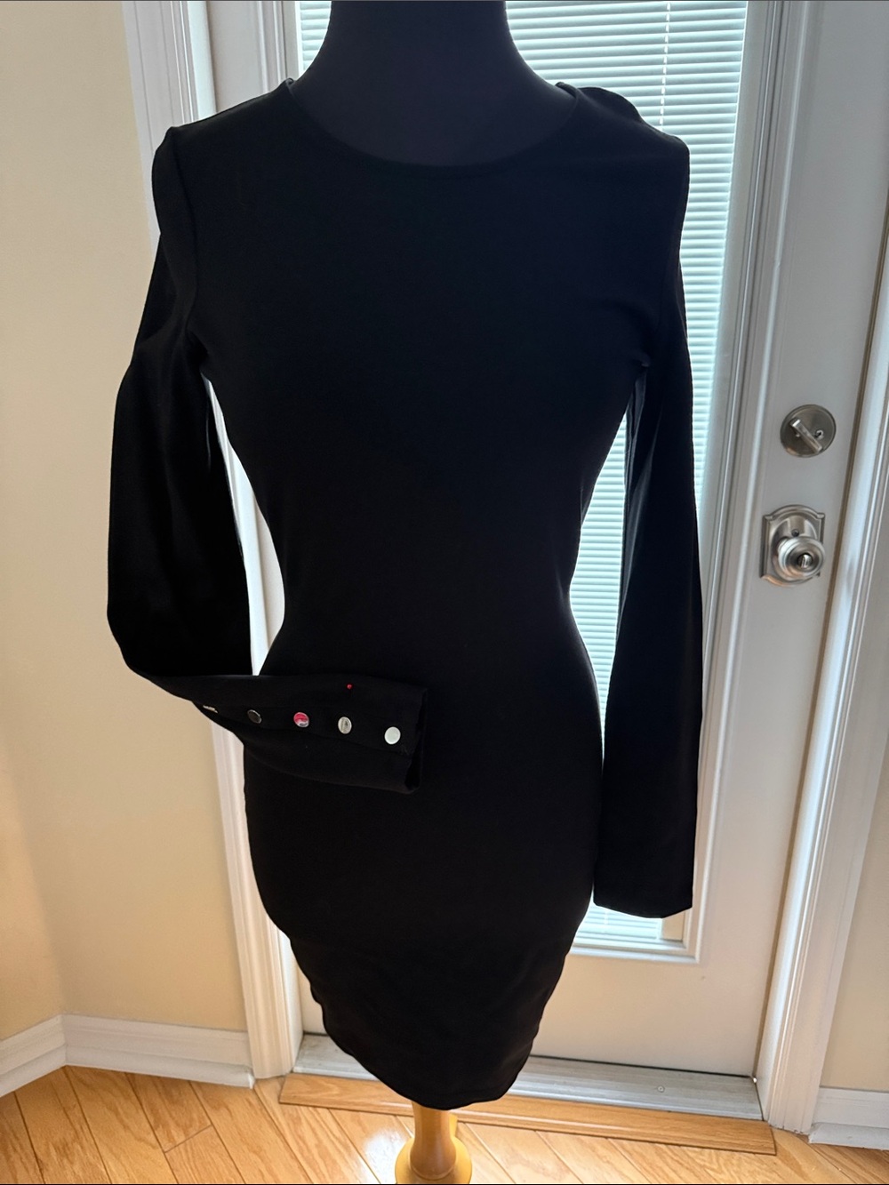 bebe Black Long Sleeve Bodycon Dress with Embellished Cuffs